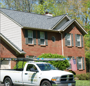 A view of truck while doing Roof Repair in Loveland, OH